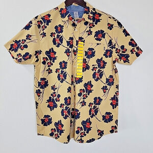 Hurley Mens Medium Hawaiian Shirt Khaki Blue Red Floral Short Sleeve NWT Flaw